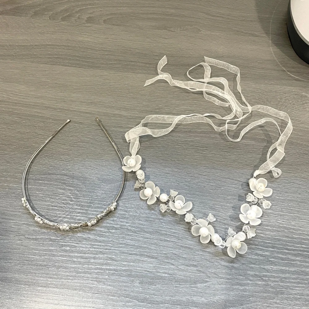 Flower Girl Hair Pearl Headpiece AND Rhinestone Tiera